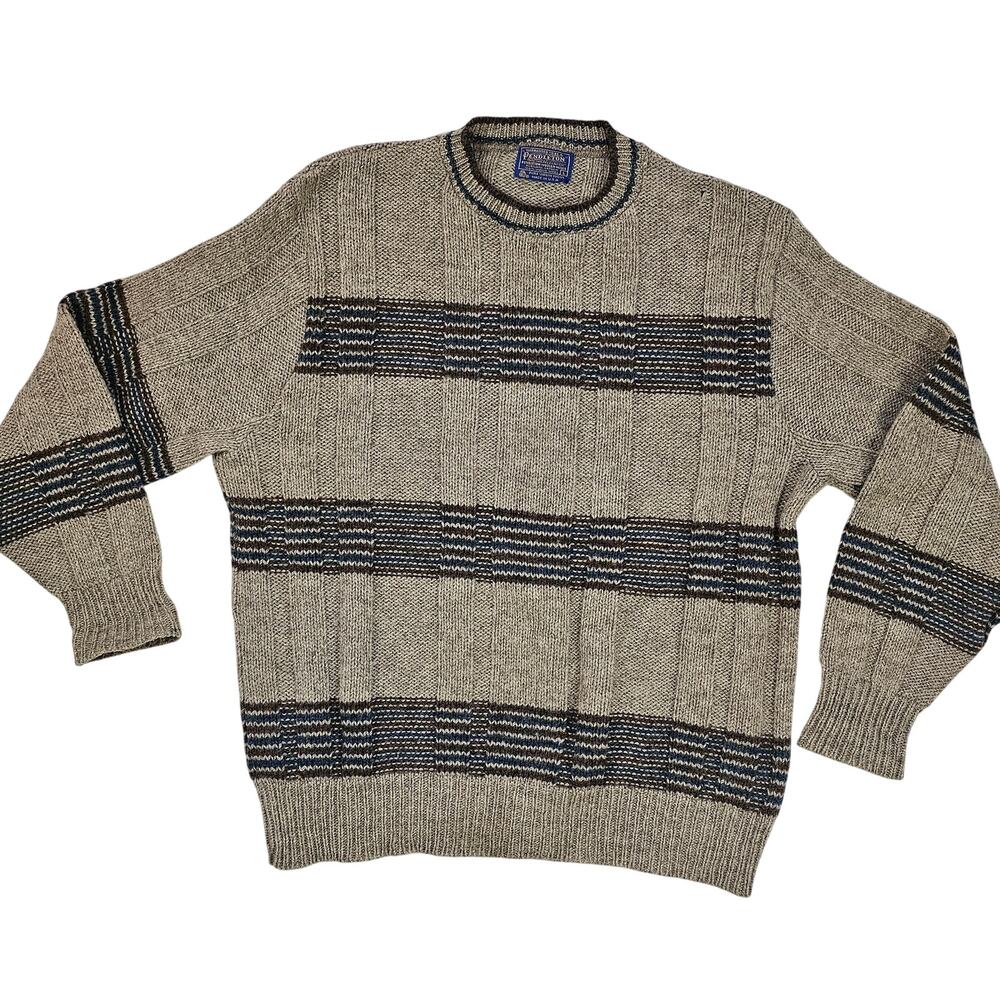 VTG Y2K men's Pendleton gray wool sweater pullover striped preppy classic L